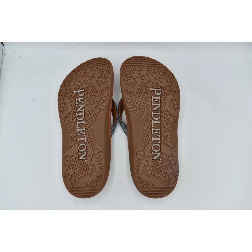 Pendleton Mens Size 9 Brown Blue Geometric Southwestern Flip Flop Sandals Shoes